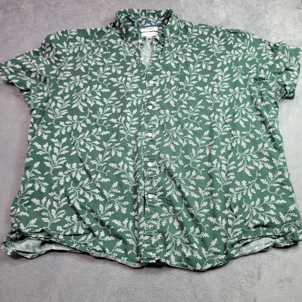 Goodthread Men XXXL Green White Vine Print Poplin Short Sleeve Button Down Shirt